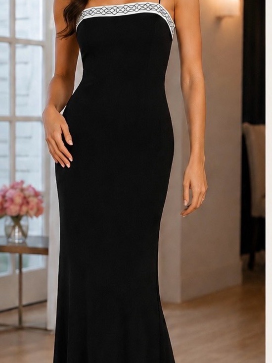 Papell Boutique Dresses & Skirts - Papell Boutique Strapless Black Gown with White Accent